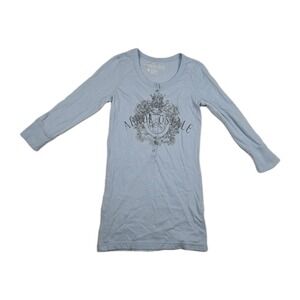 Aeropostale Y2K Juniors Women's Size Medium Blue Henley Graphic Print Shirt